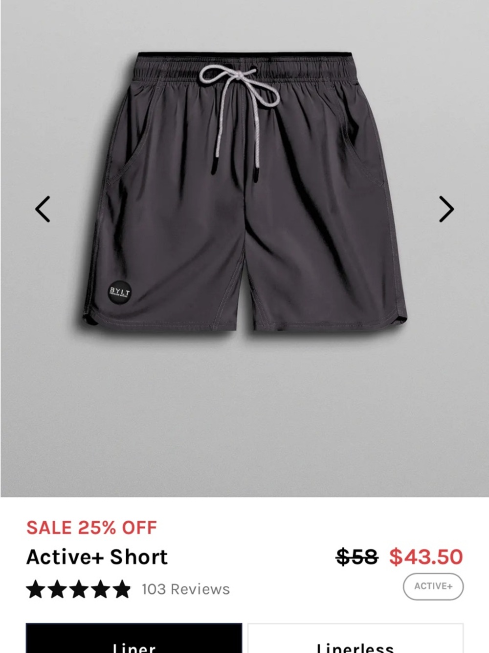 BYLT Basics Men's Active+ Shorts in Charcoal Gray
